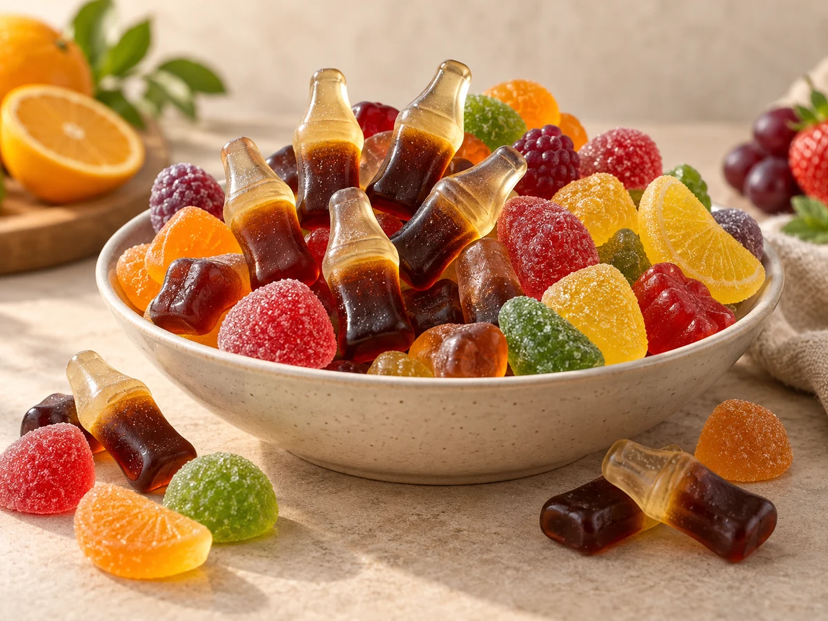 Cola bottle gummies and assorted jelly sweets
